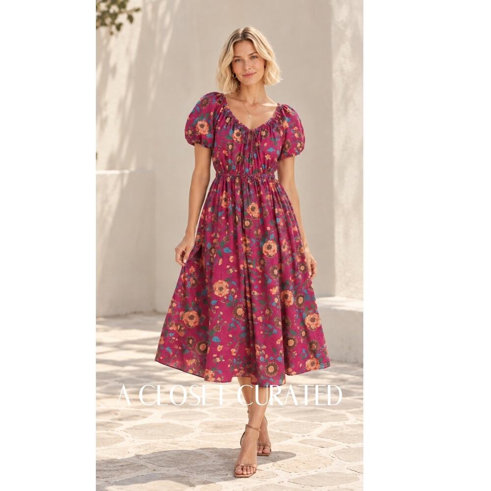 Ulla Johnson Vika Cotton Poplin Floral Midi Dress 0 Pink